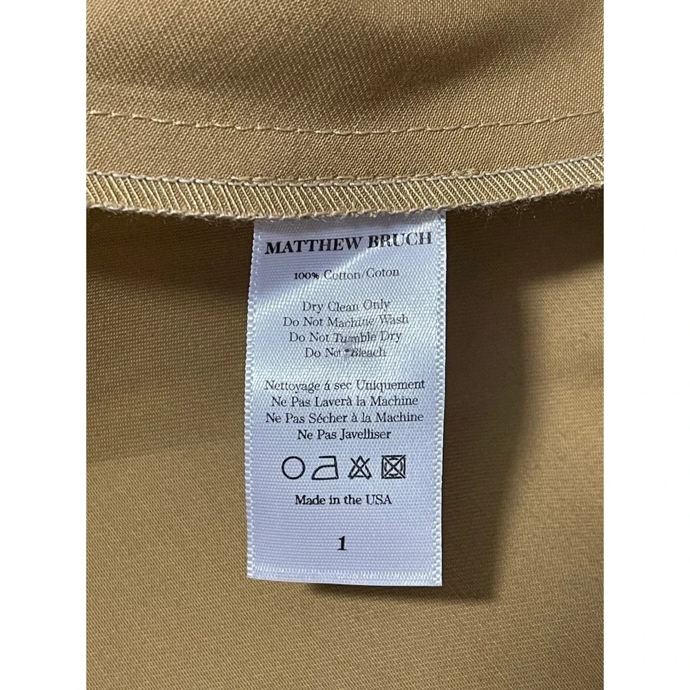 Matthew Bruch Camel Cotton Empire Waist Puff Sleeve Mini Dress Size 1 ‎ XS NWT